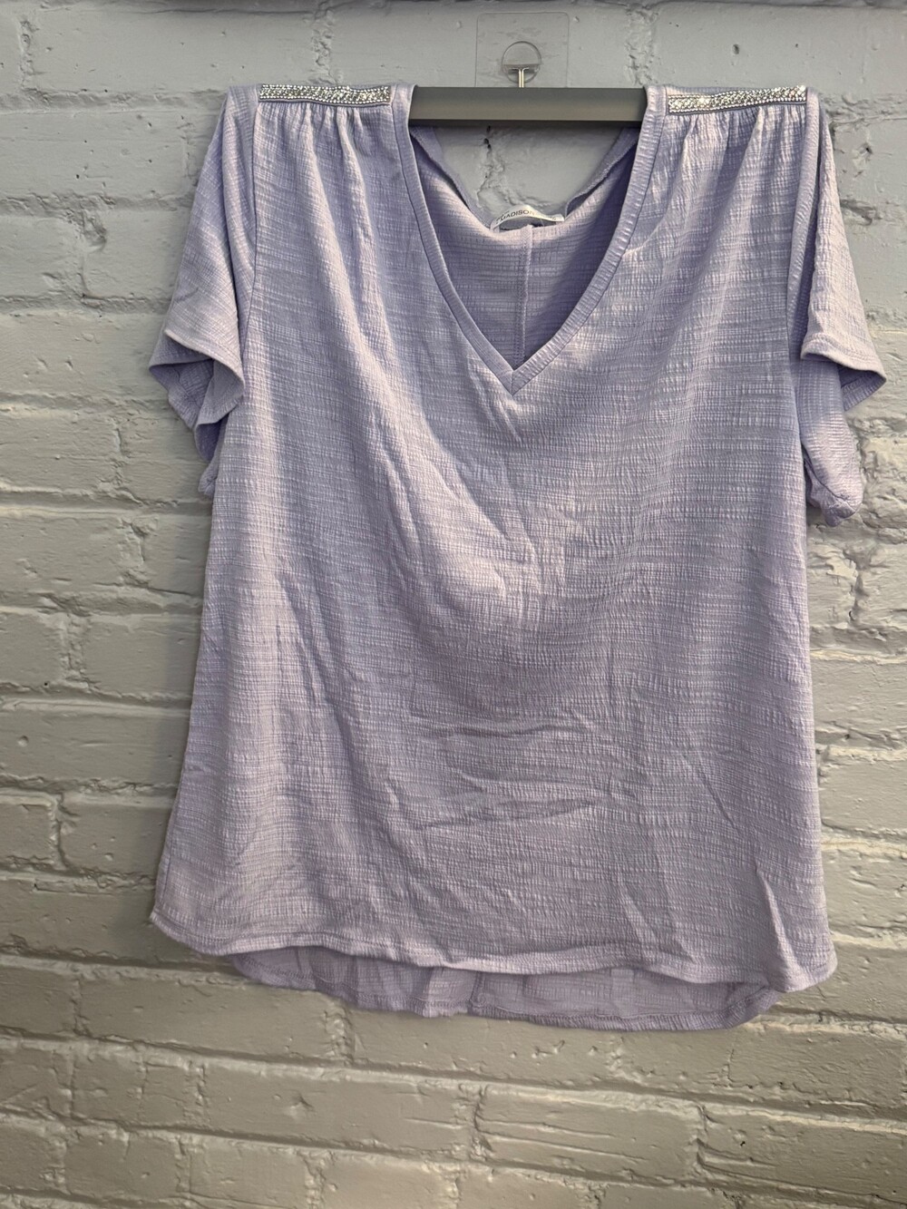 Large Lavender Top with Rhinestone Shoulder - Picture 2 of 4